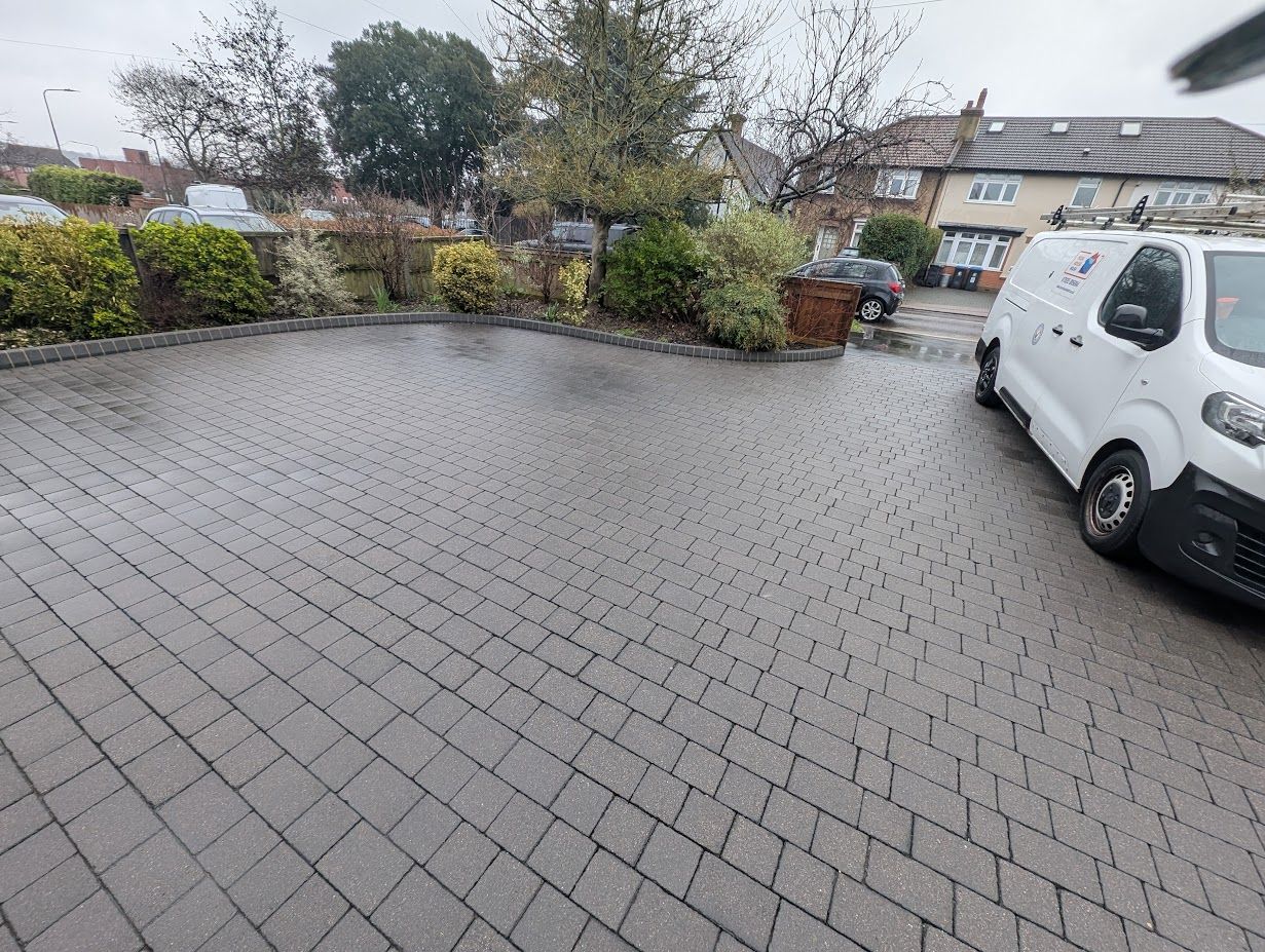 Cleaned block paving driveway